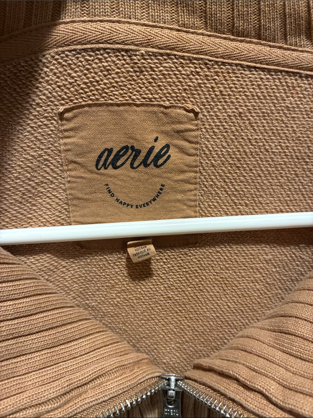 aerie Zip-Up Pullover in Camel Brown - Picture 3 of 3